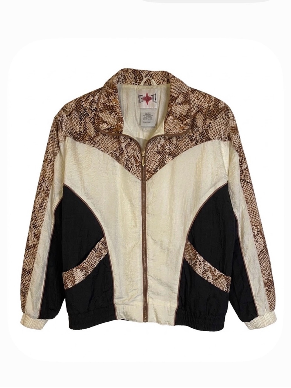 ACTIVE FRONTIER Retro Windbreaker, Women’s M, White Brown Black